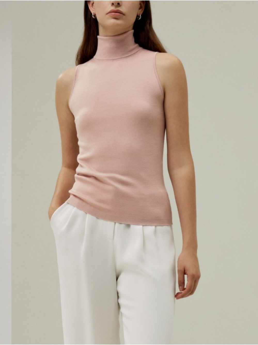 Lily Silk Minimalist Sleeveless Turtleneck Top S